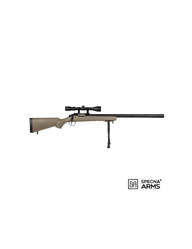 Fusil Specna Arms SA-S12 EDGE VSR-10 con Visor y Bípode Tan