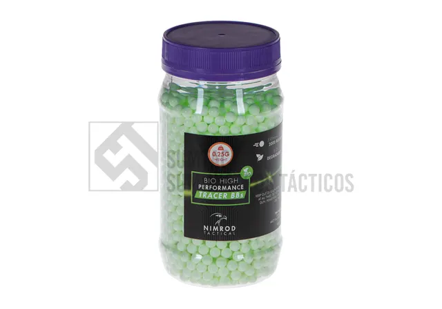 BOLAS NIMROD, BIO 0,25 2000 BBS TRAZADORAS VERDES.